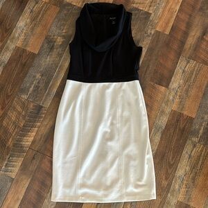 Cowl neck, black and white dress